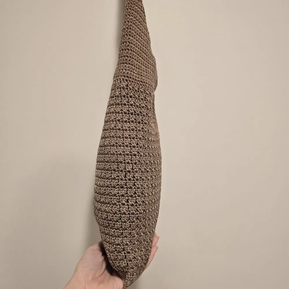 Vintage Knit Woven Hobo Bag Brown Taupe Crochet Crossbody Boho Hippie 90s Y2k